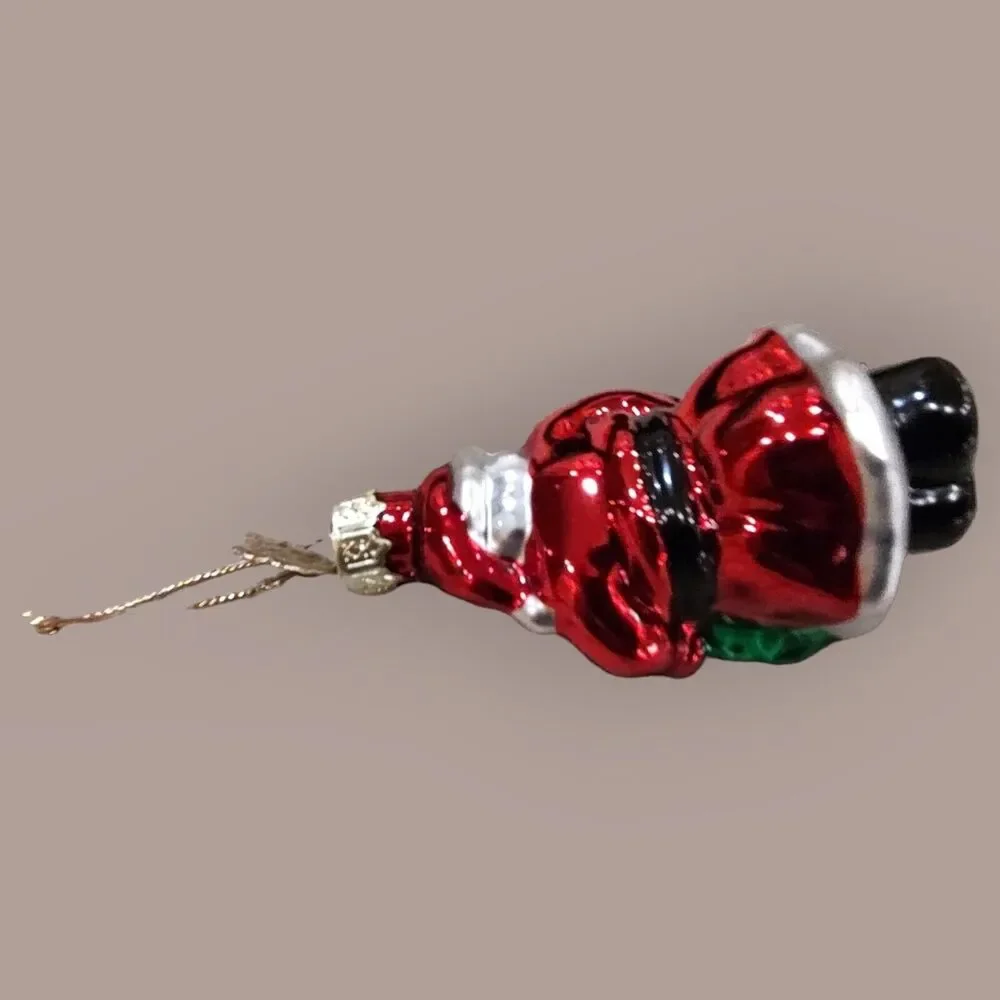 Jolly Santa Blue Gloves Horn Christmas Wreath Ornament Blown Glass Pacconi 2002